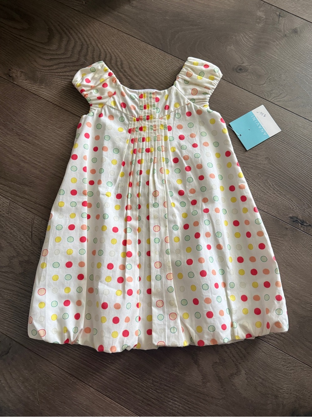 Anavini Polka Dot Dress - White with Red, Yellow, White, Pink & Mint Dots - 18 M